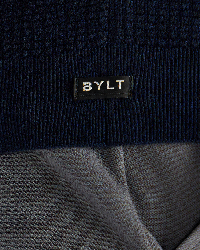 Textured Knit Long Sleeve Polo