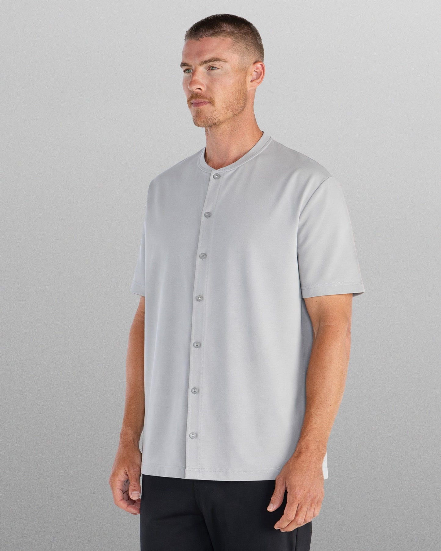 LUX Stand Collar Short Sleeve Button Down
