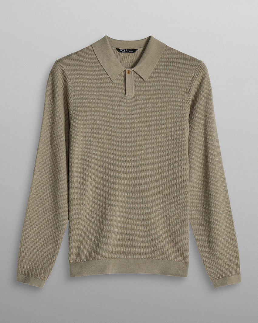 Textured Knit Long Sleeve Polo