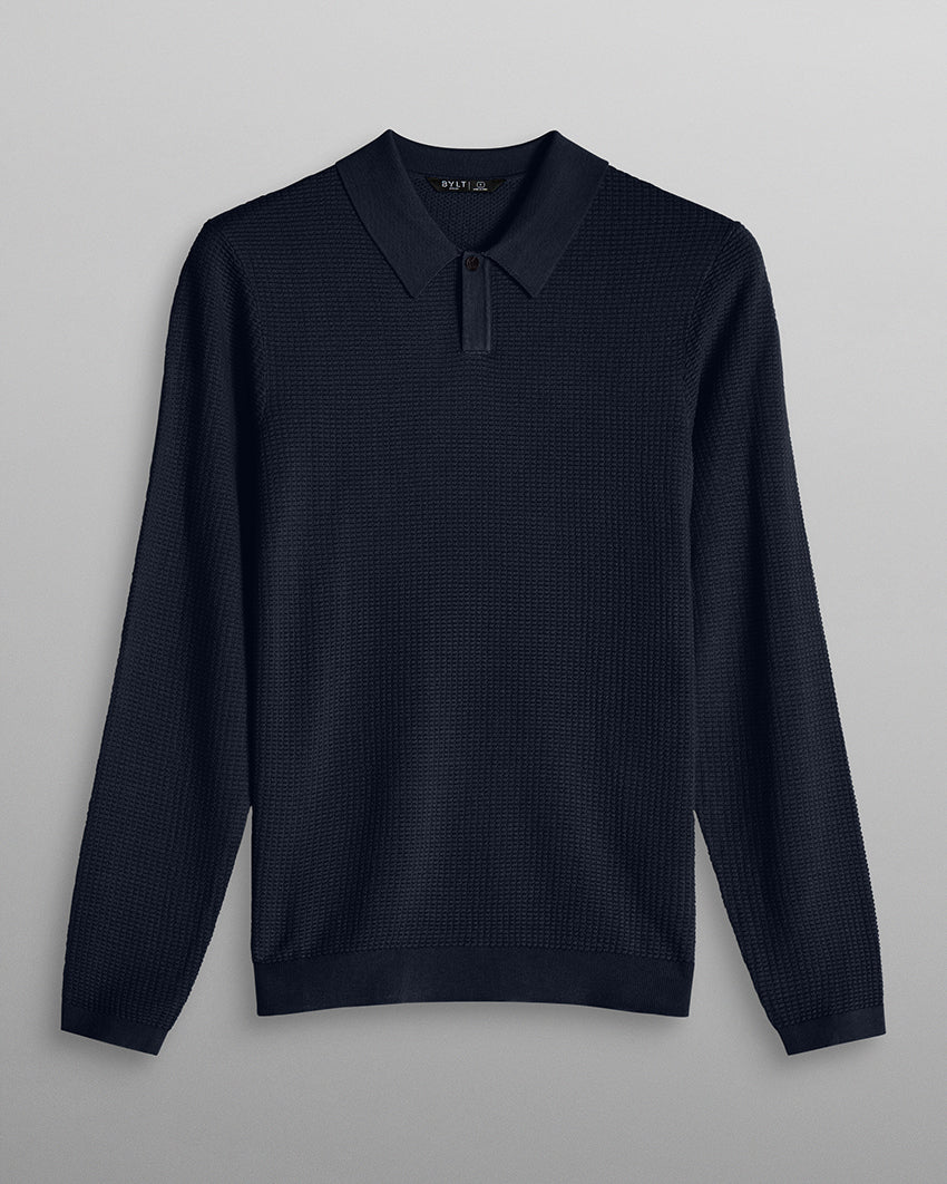 Textured Knit Long Sleeve Polo