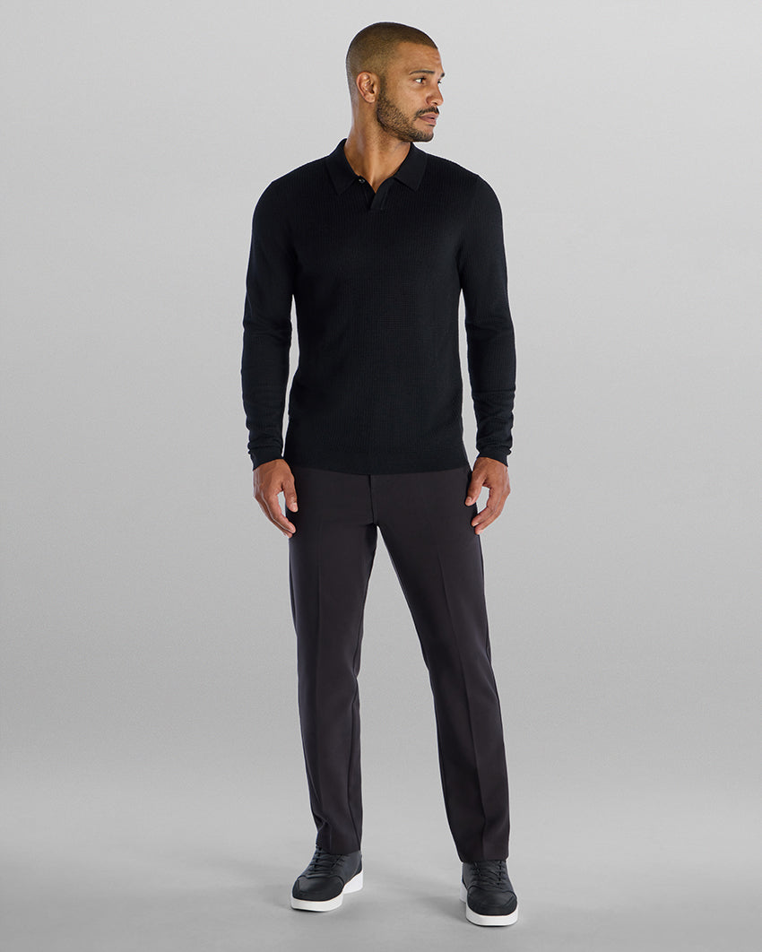 Textured Knit Long Sleeve Polo