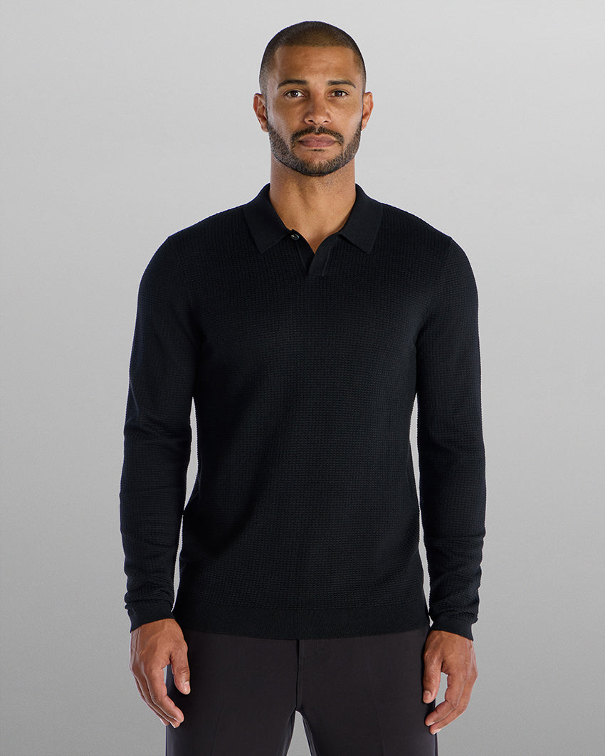 Textured Knit Long Sleeve Polo