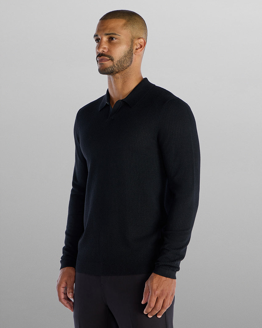 Textured Knit Long Sleeve Polo