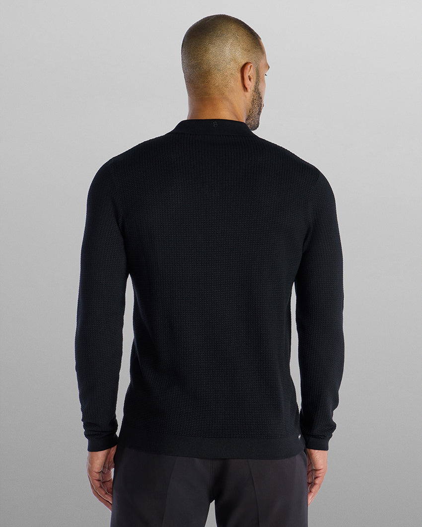 Textured Knit Long Sleeve Polo