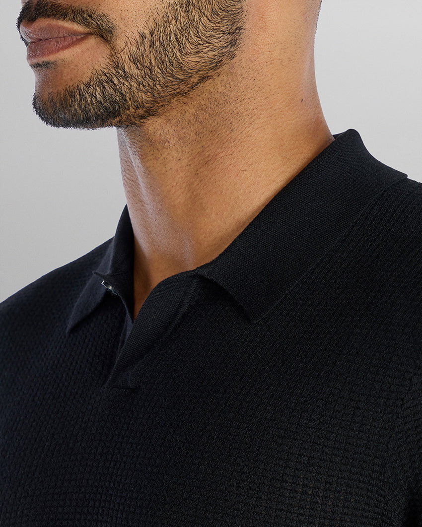 Textured Knit Long Sleeve Polo