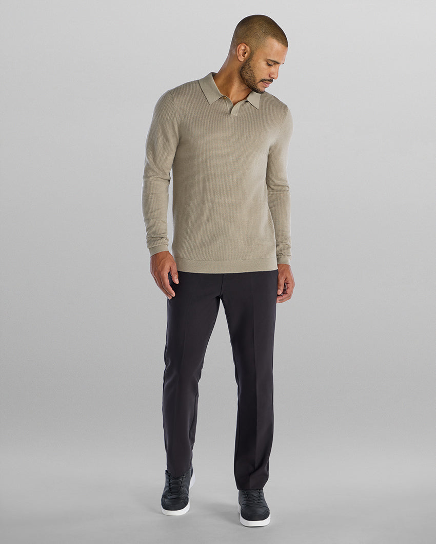 Textured Knit Long Sleeve Polo