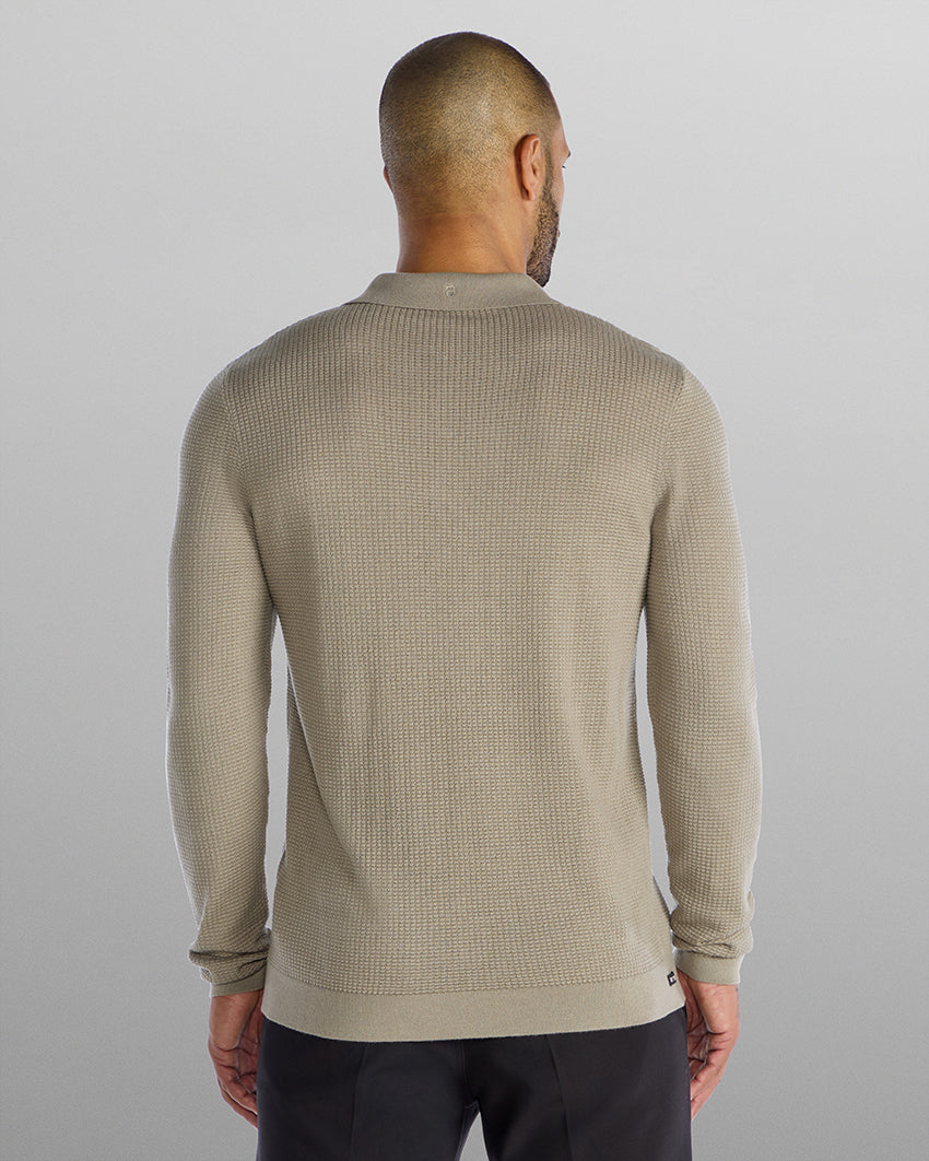 Textured Knit Long Sleeve Polo