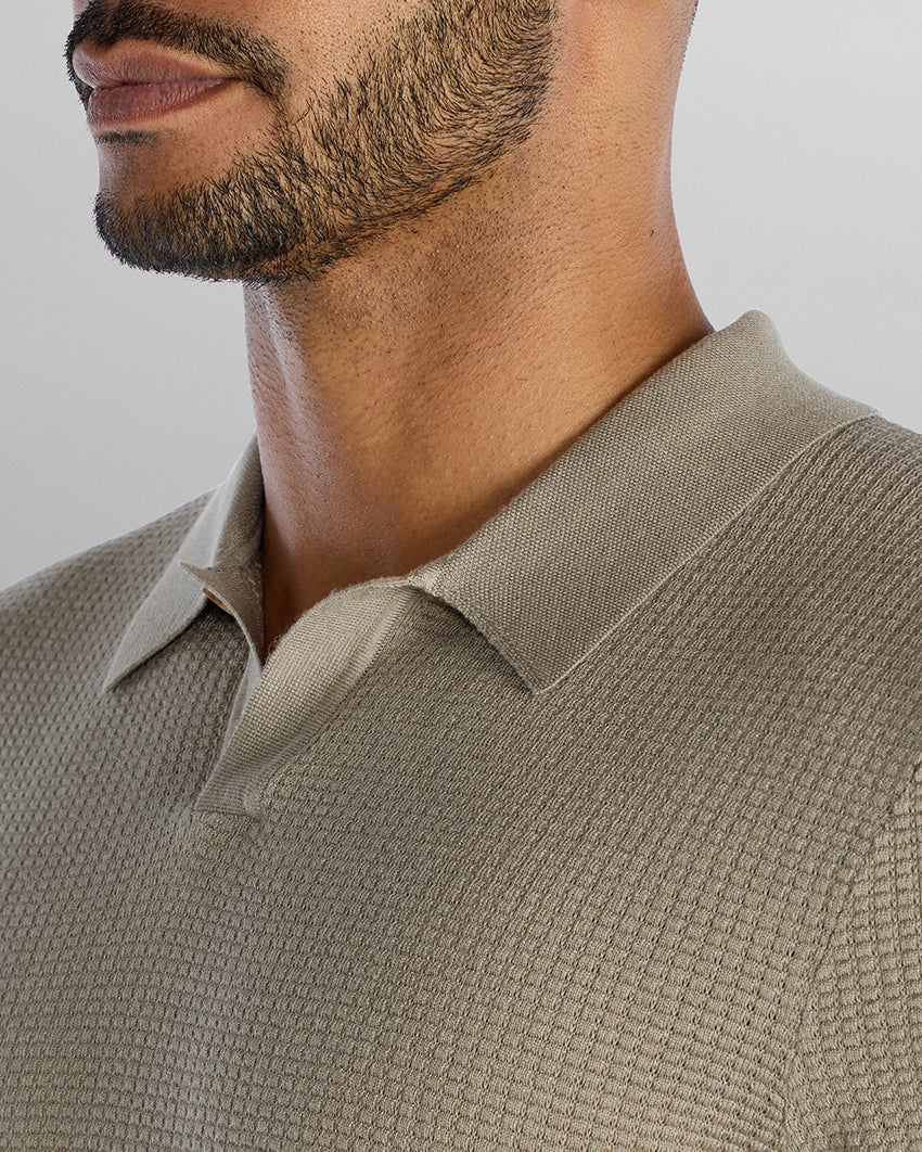 Textured Knit Long Sleeve Polo