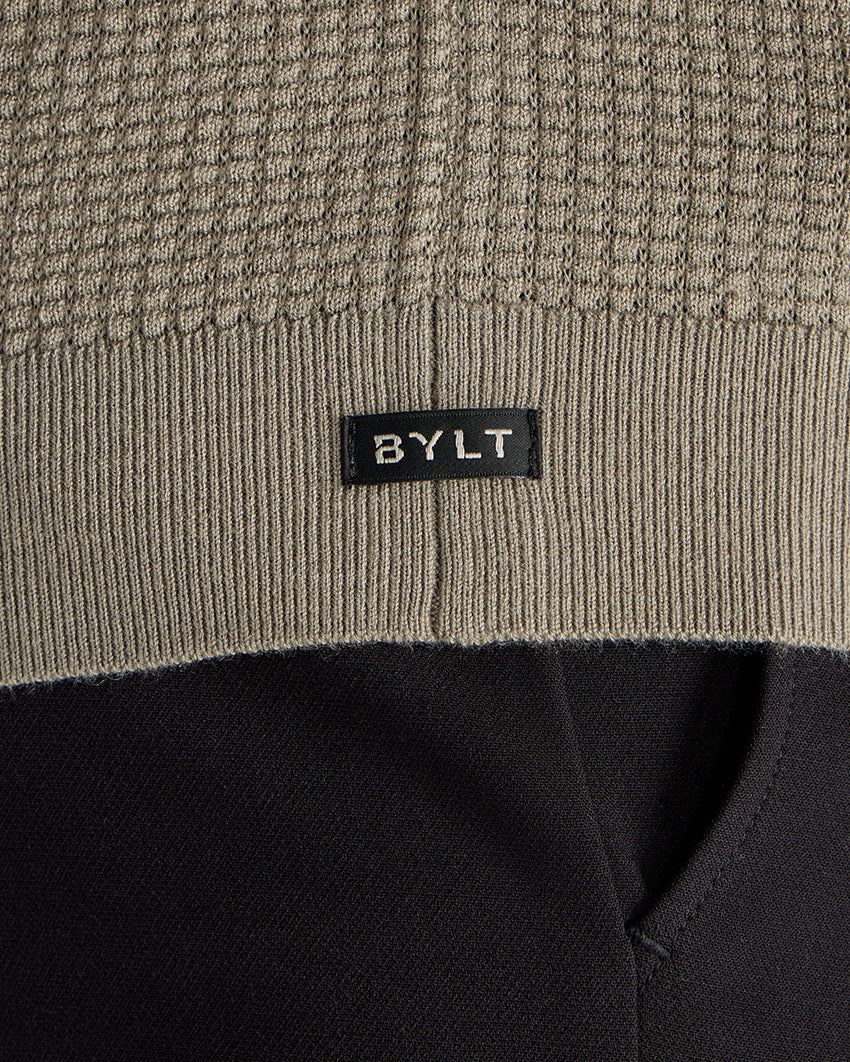 Textured Knit Long Sleeve Polo