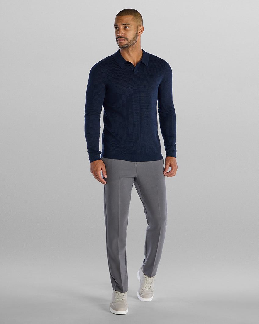 Textured Knit Long Sleeve Polo