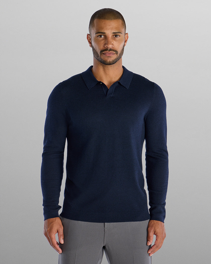 Textured Knit Long Sleeve Polo
