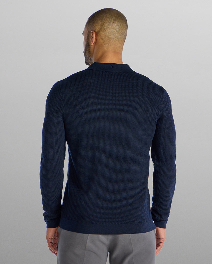 Textured Knit Long Sleeve Polo