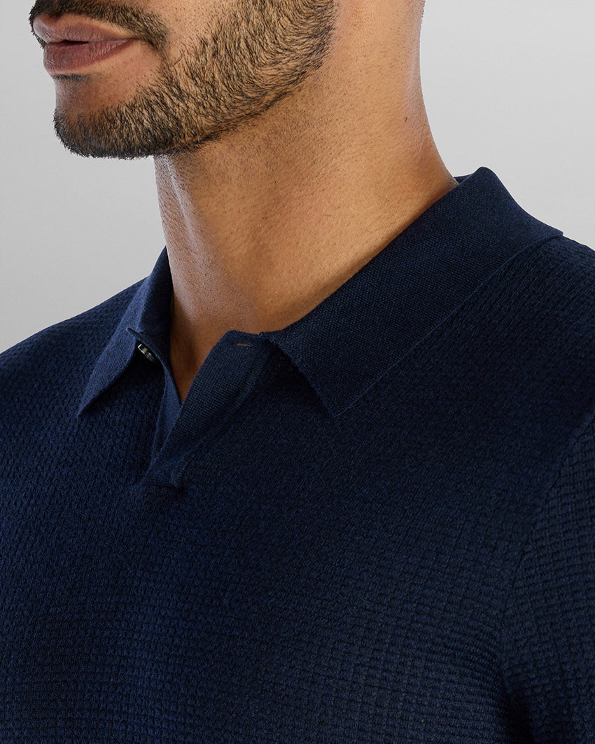 Textured Knit Long Sleeve Polo