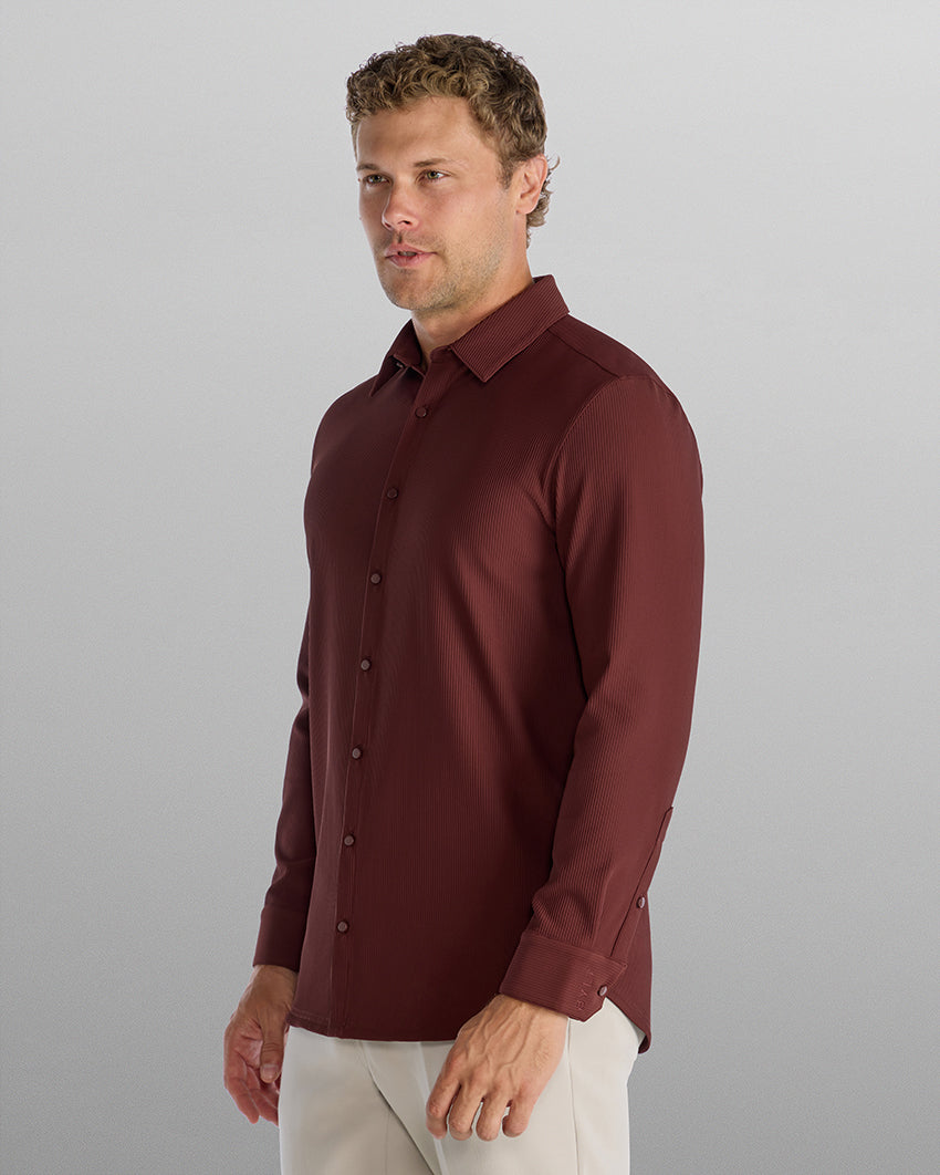 Ribbed+ Long Sleeve Button Down