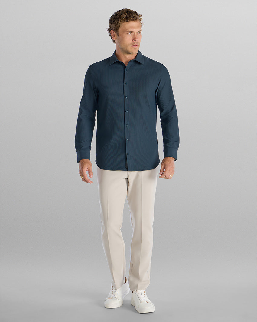 Ribbed+ Long Sleeve Button Down
