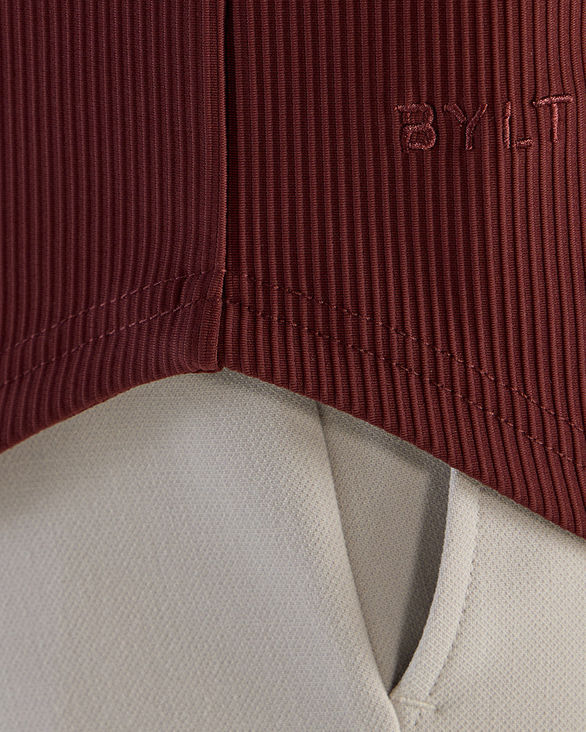Ribbed+ Short Sleeve Button Down
