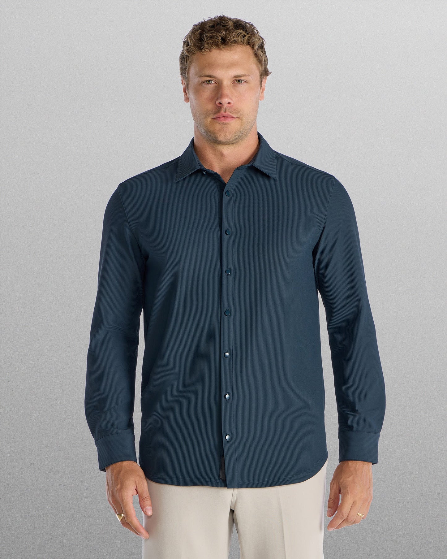 Ribbed+ Long Sleeve Button Down
