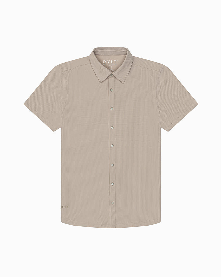 Ribbed+ Short Sleeve Button Down